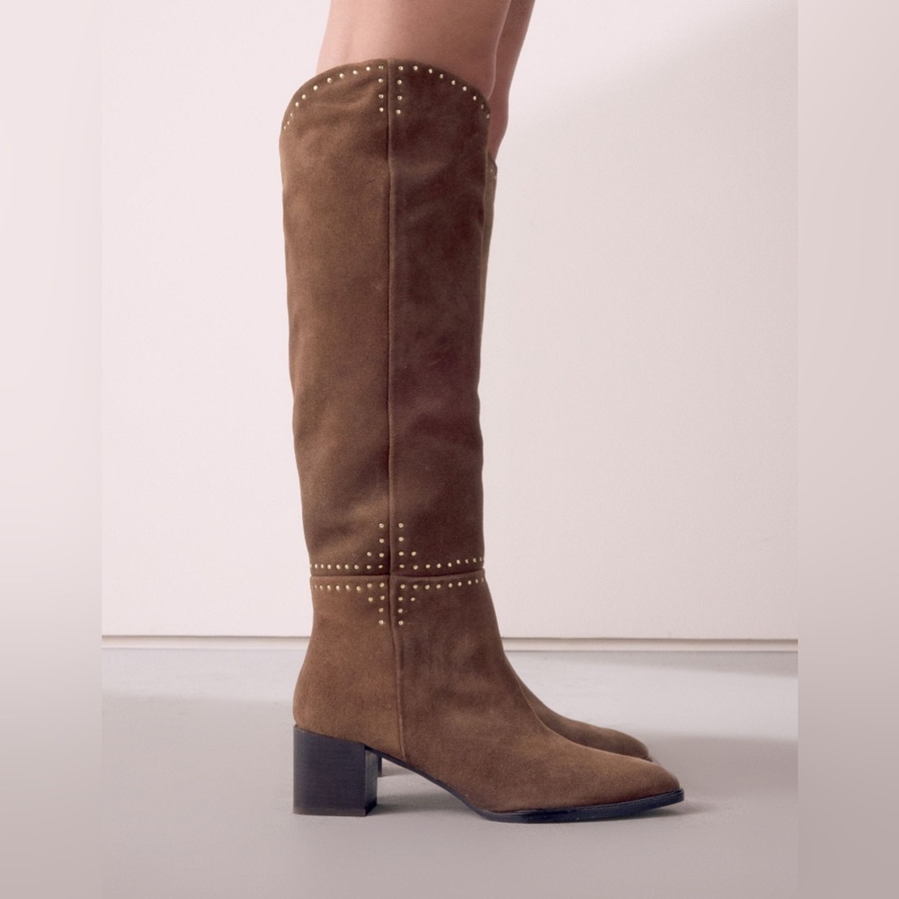 Next Brown Suede Over-the-Knee Studded Boots - Picture 5 of 11